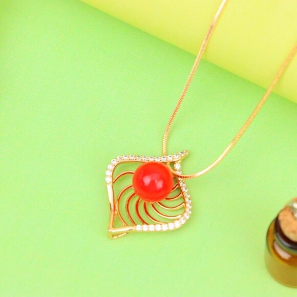 "Elegant Rose Gold Pendant with Red Accent, XPPT1306 - Picture 9 of 13